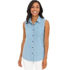 Noble Outfitters Button Up Size S Sleeveless Stripes Western Casual Blue